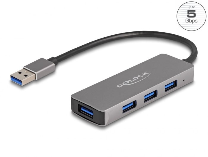 Delock 4-port USB 3.2 Gen 1-hub med USB Type A-stik 4x Type A-stik på siden