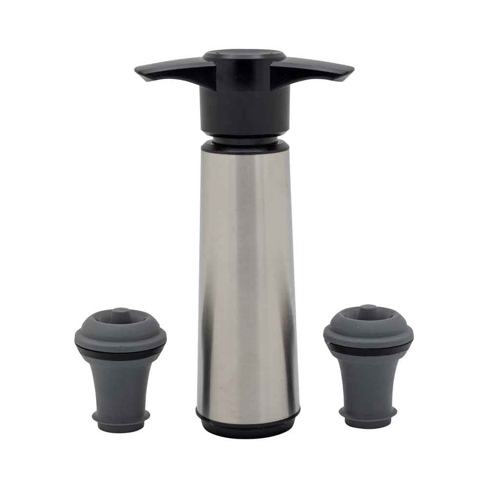 Vacu Vin vinpumpe i rustfrit stål (1 pumpe, 2 propper)