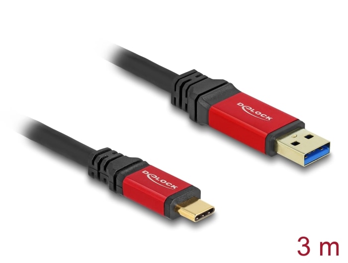 Delock USB 10 Gbps-kabel USB Type-A-stik til USB Type-C-stik 3 m rød metal
