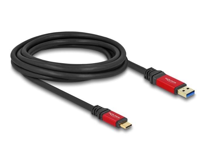 Delock USB 10 Gbps-kabel USB Type-A-stik til USB Type-C-stik 3 m rød metal