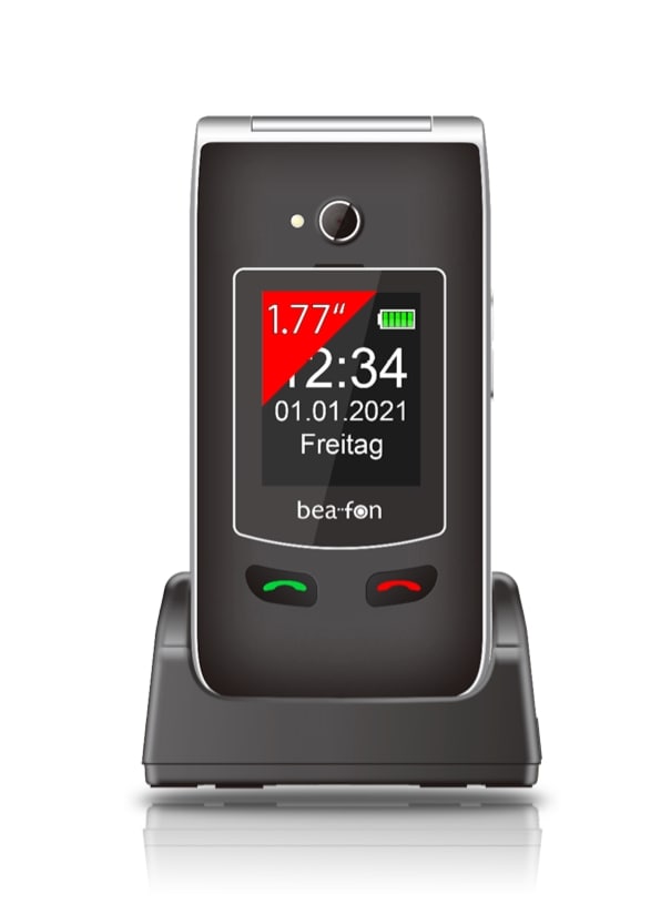Beafon SL645plus LTE, Silver Line, flip-mobiltelefon med store knapper, sort