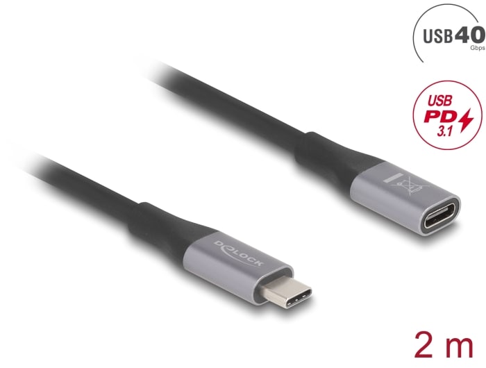 Delock USB 40 Gbps forlængerkabel USB Type-C han til hun P 2 m grå