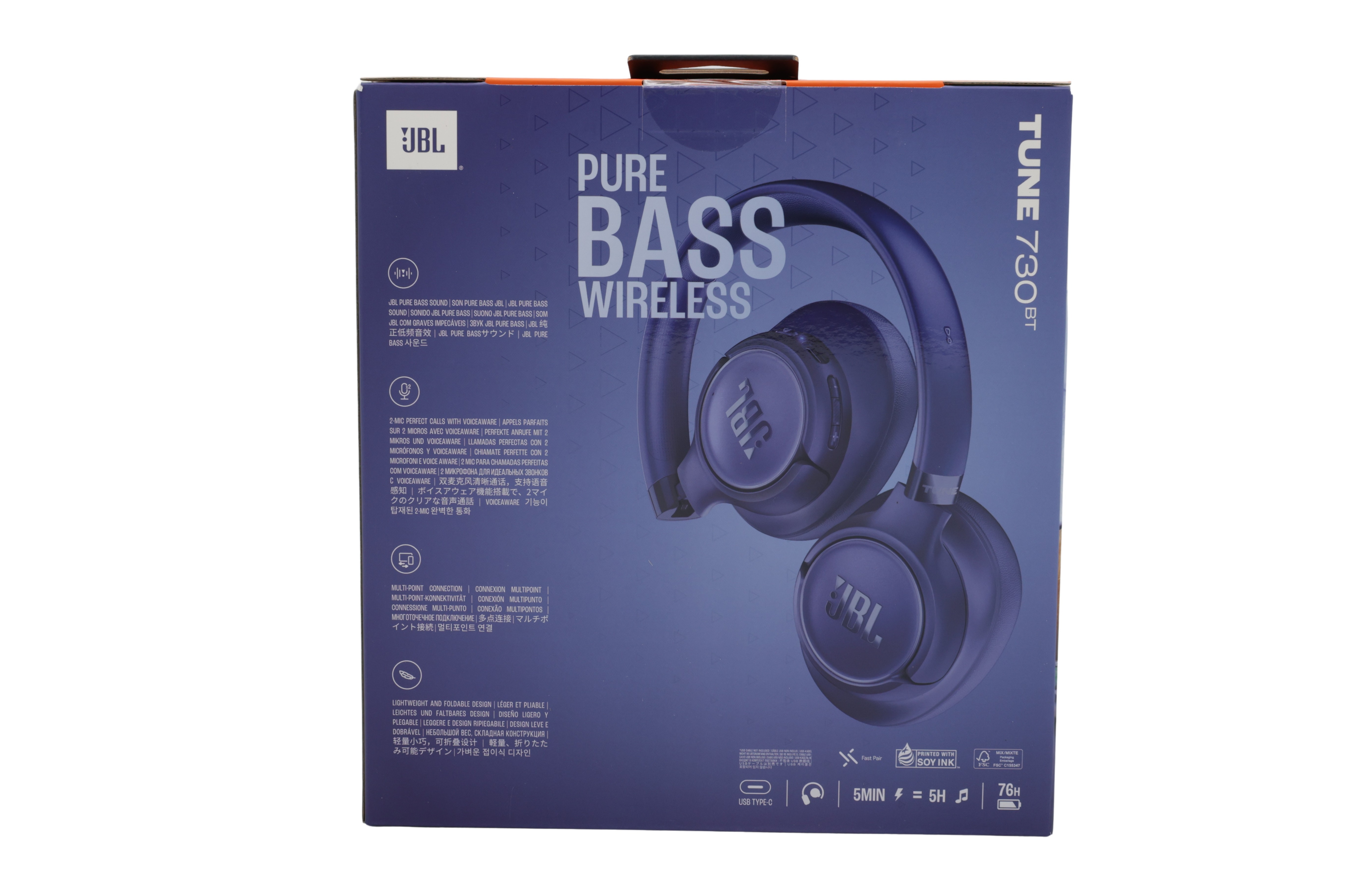 JBL JBLT730BTBLU Tune 730 BT Over-Ear-hovedtelefoner, blå