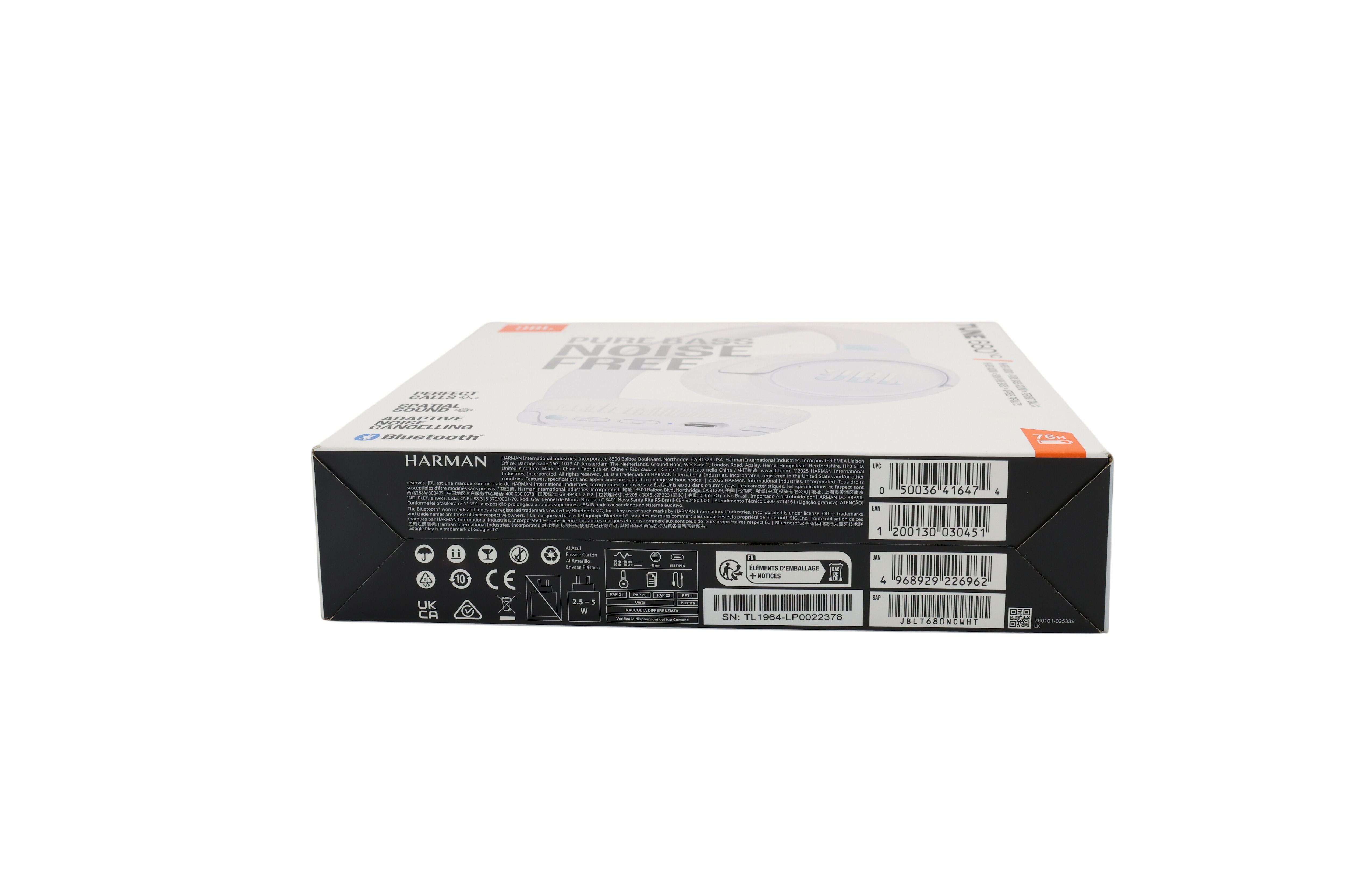 JBL JBLT680NCWHT on-ear-hovedtelefoner, hvid