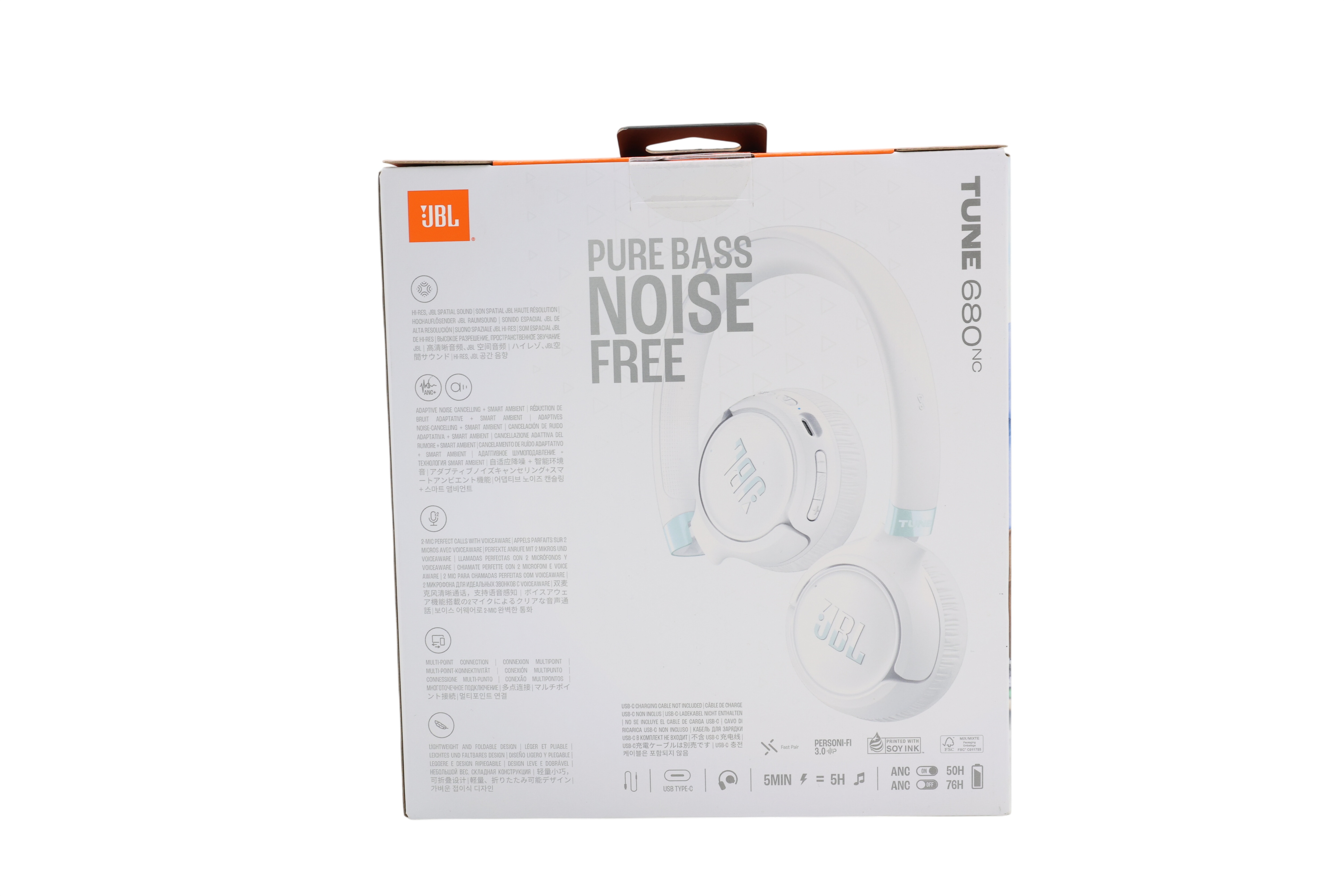 JBL JBLT680NCWHT on-ear-hovedtelefoner, hvid