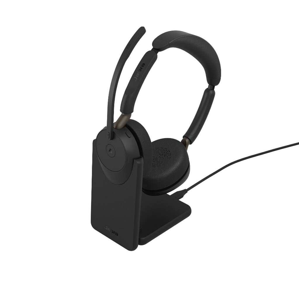 Jabra Evolve3 65 MS Stereo, sort, med Link 390a og ladestation