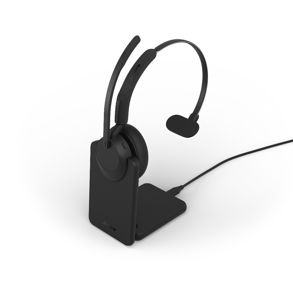 Jabra Evolve3 45 UC Mono, sort, med Link 390a og ladestation
