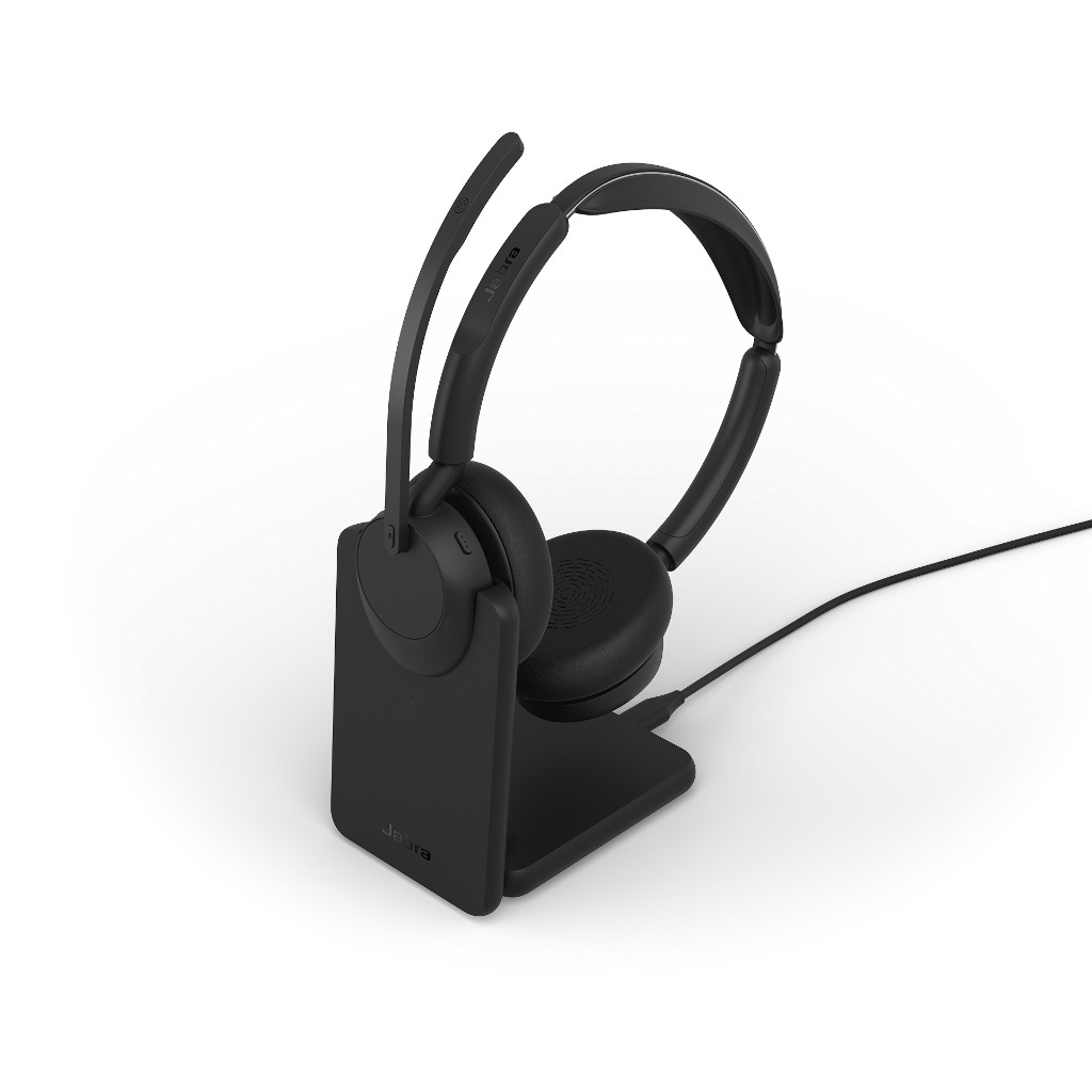 Jabra Evolve3 45 UC Stereo, sort, med Link 390a og ladestation
