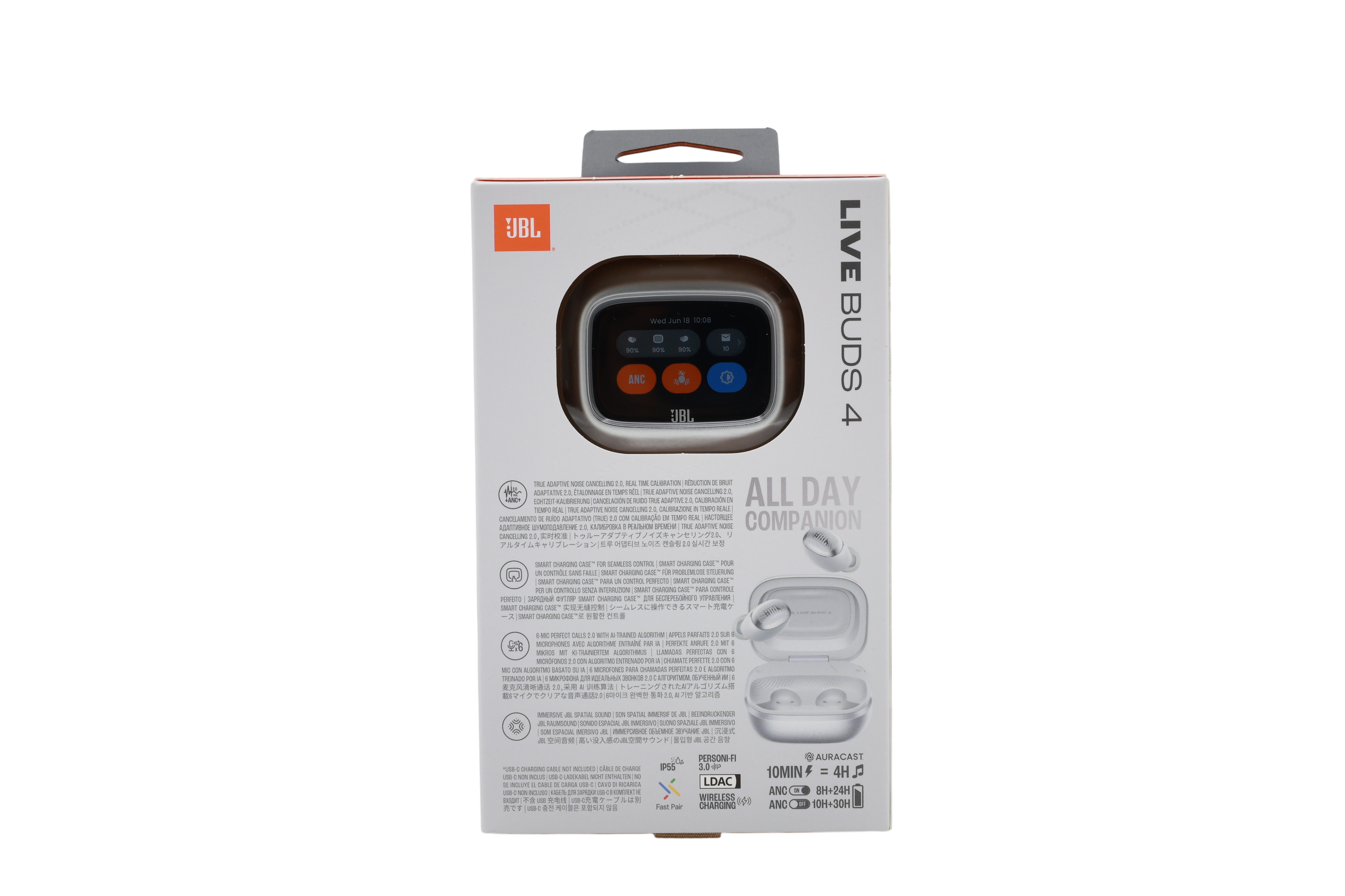 JBL Live Buds 4, trådløse in-ear-hovedtelefoner med Bluetooth, sølv
