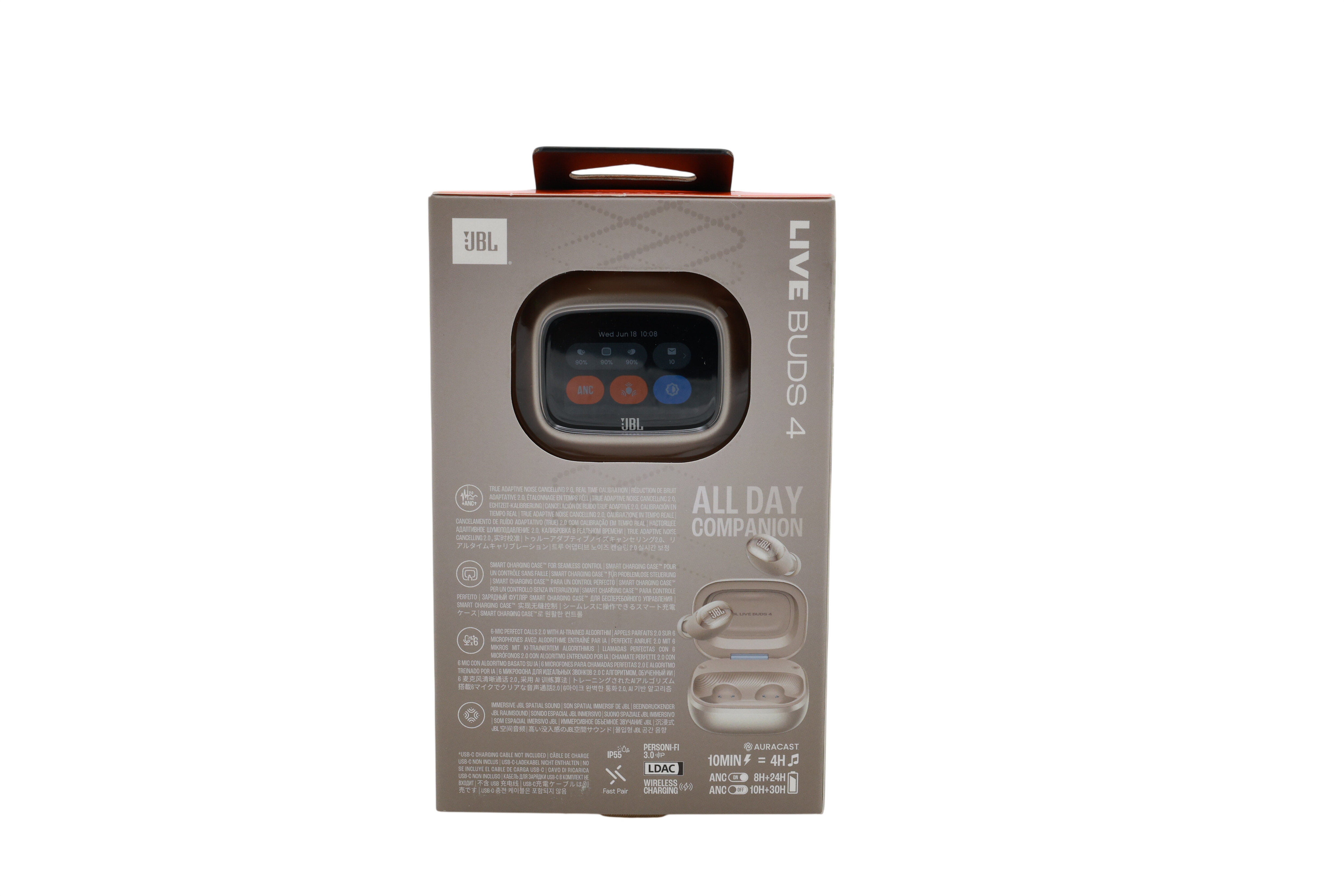 JBL Live Buds 4, trådløse øretelefoner med støjreduktion, champagnefarve