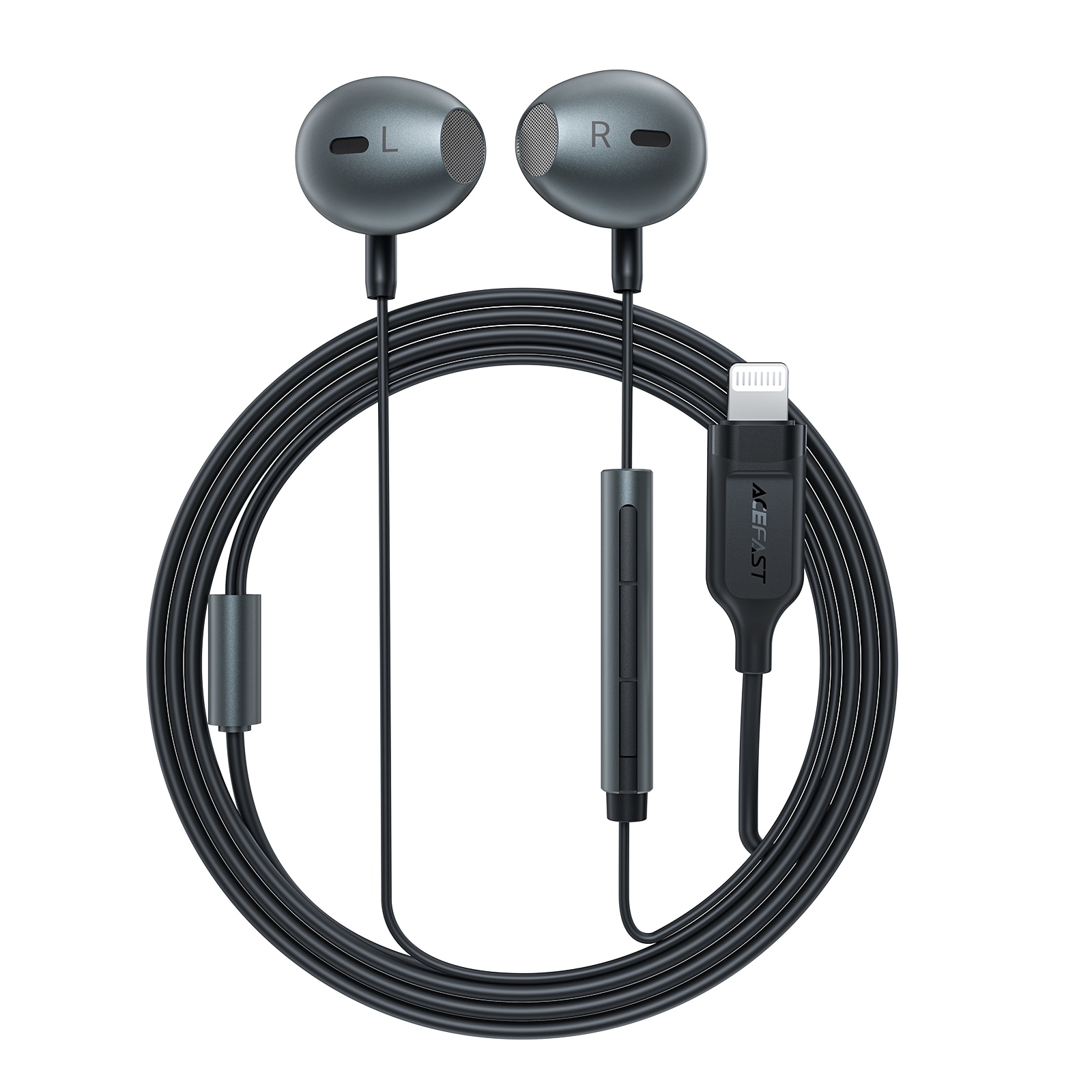 Acefast L1 in-ear-hovedtelefoner med Lightning-stik, mikrofon og fjernbetjening 1,2 m - sort