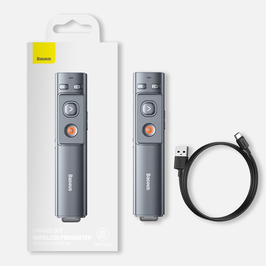 Baseus Orange Dot trådløs præsentationslaserpointer - grå (med batteri)