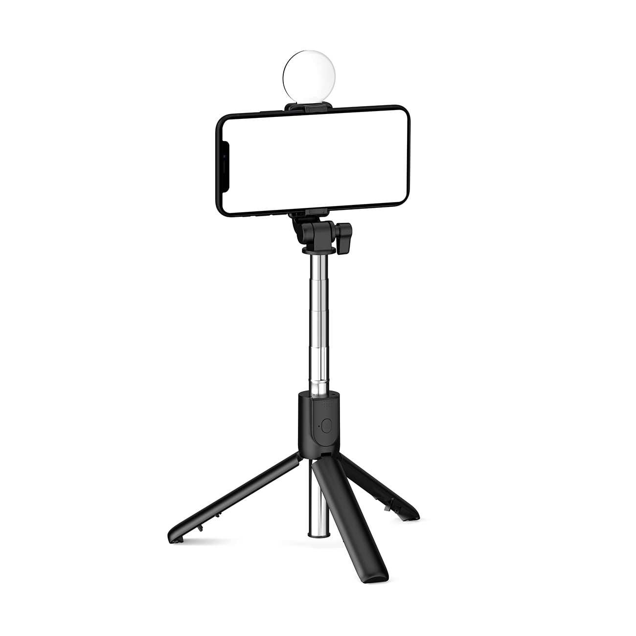 Selfie stick WH1YXS teleskopstativ 1m med rund lampe og telefonholder - sort