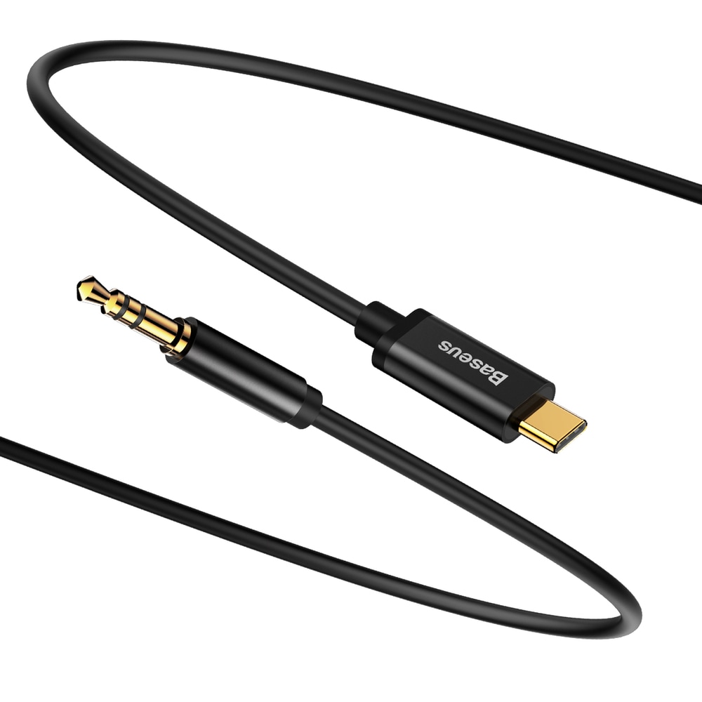 Baseus stereo lydkabel AUX 3,5 mm mini jack - USB Type C til tablet telefon 120cm sort (CAM01-01)