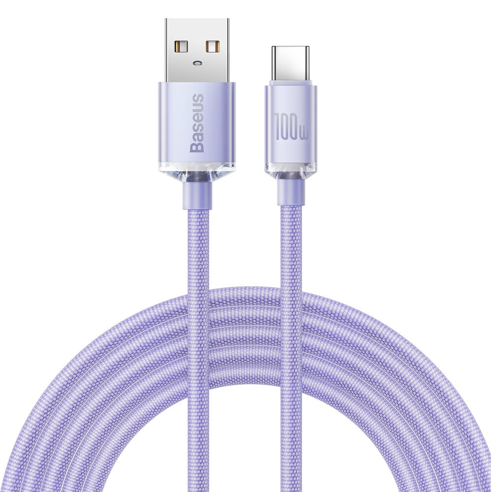 Baseus Crystal Shine USB-kabel til hurtig opladning og dataoverførsel USB A - C 100W 2m lilla