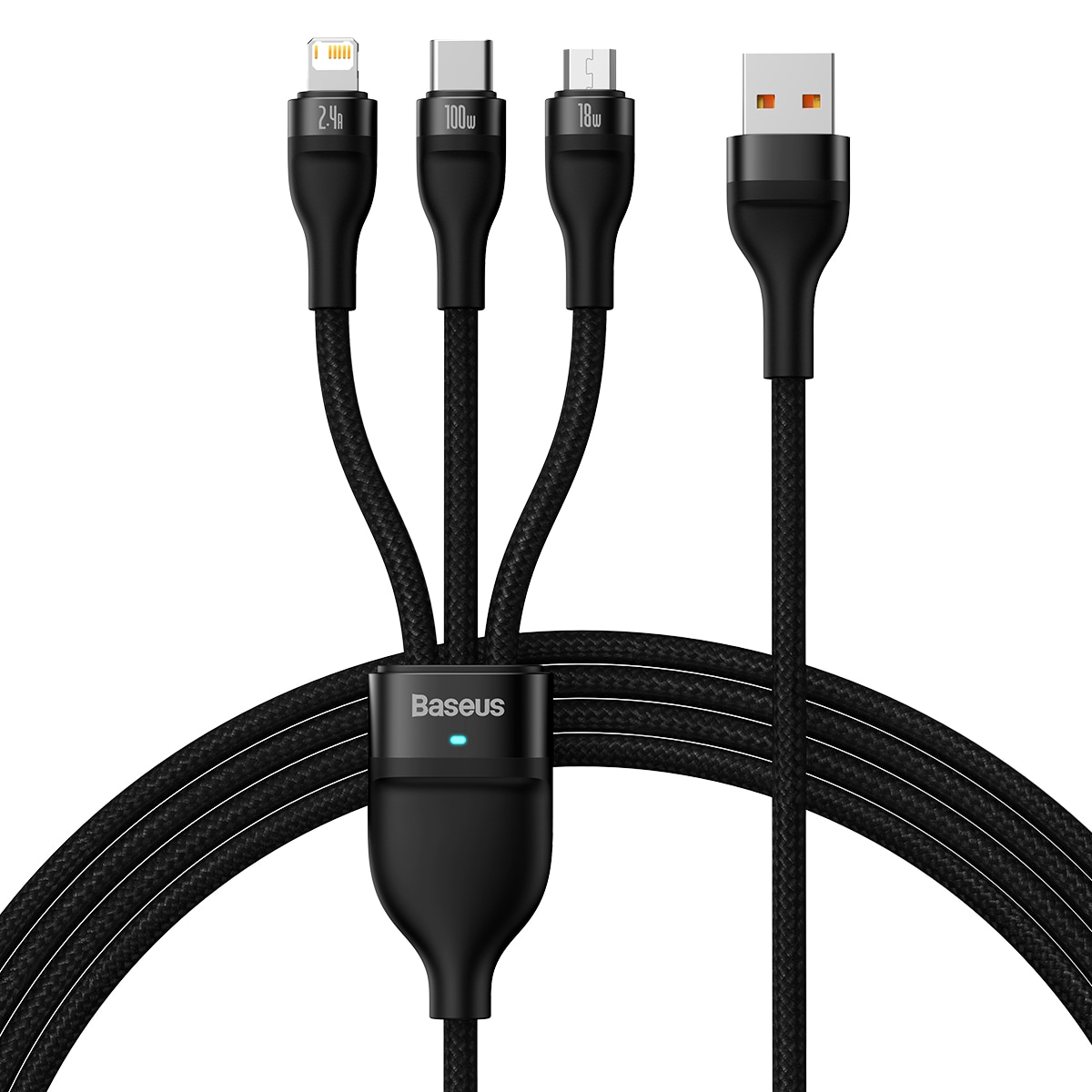 Baseus Flash Series II-kabel USB - USB Type C / Lightning / micro USB 100 W 1,2 m sort (CASS030001)