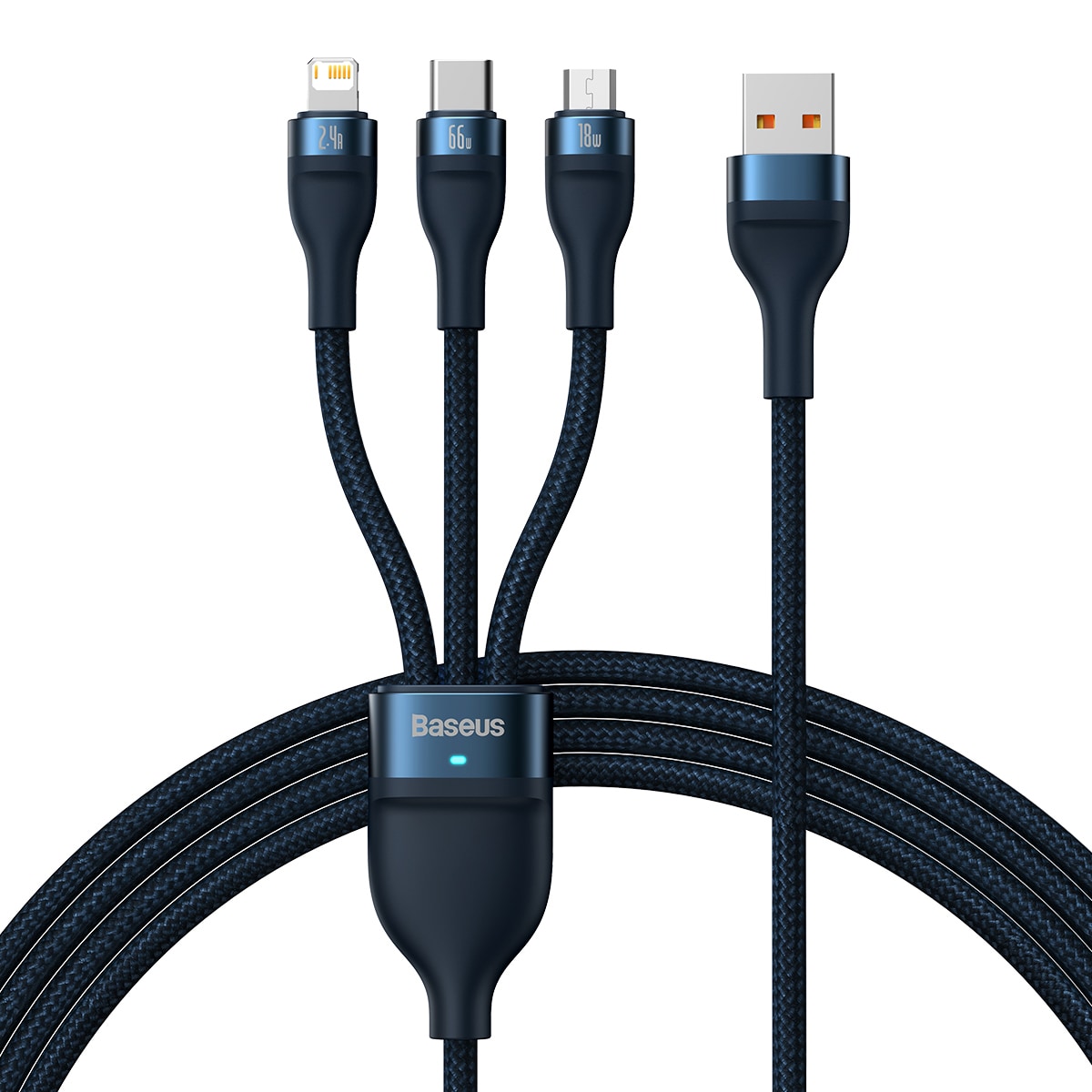 Baseus Flash Series II 3in1 Hurtigopladningskabel USB-A til USB-C/Micro-USB/Lightning 66W 1,2m Blå