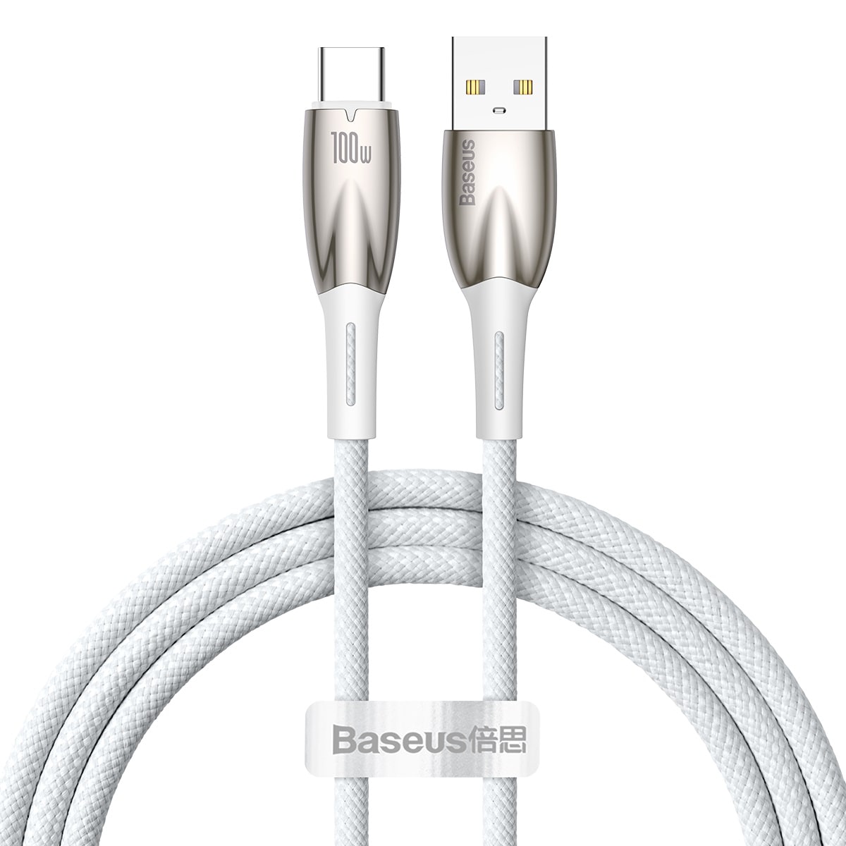 Baseus Glimmer Series hurtigopladningskabel USB-A - USB-C 100W 480Mbps 1m hvid