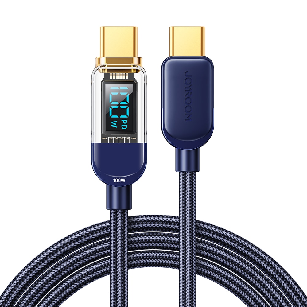 Joyroom A4 USB-C / USB-C 100W 1,2 m kabel med skærm - blå