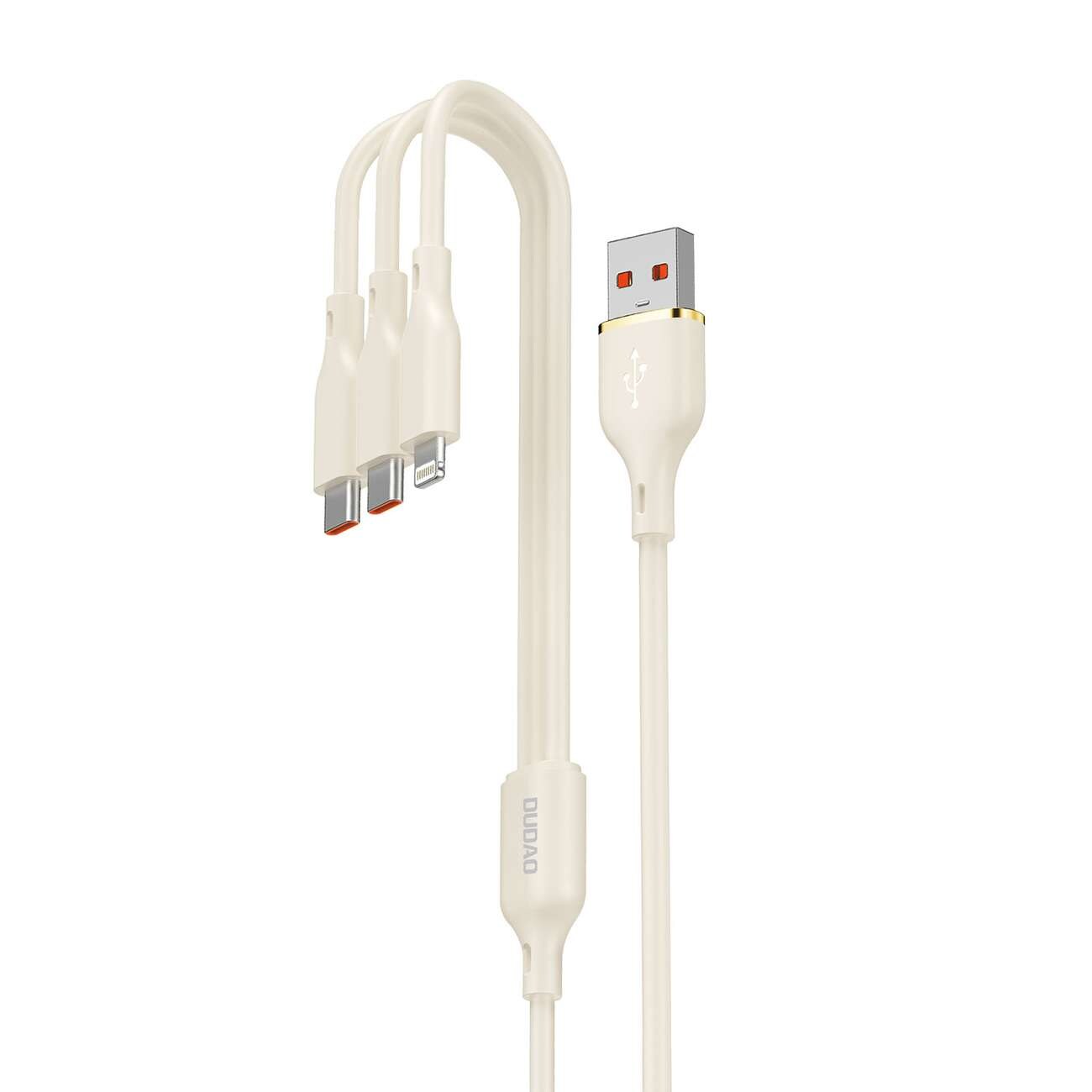 Dudao L7SE 3in1 USB-A - 2x USB-C / Lightning 66W-kabel 1,2 m - beige