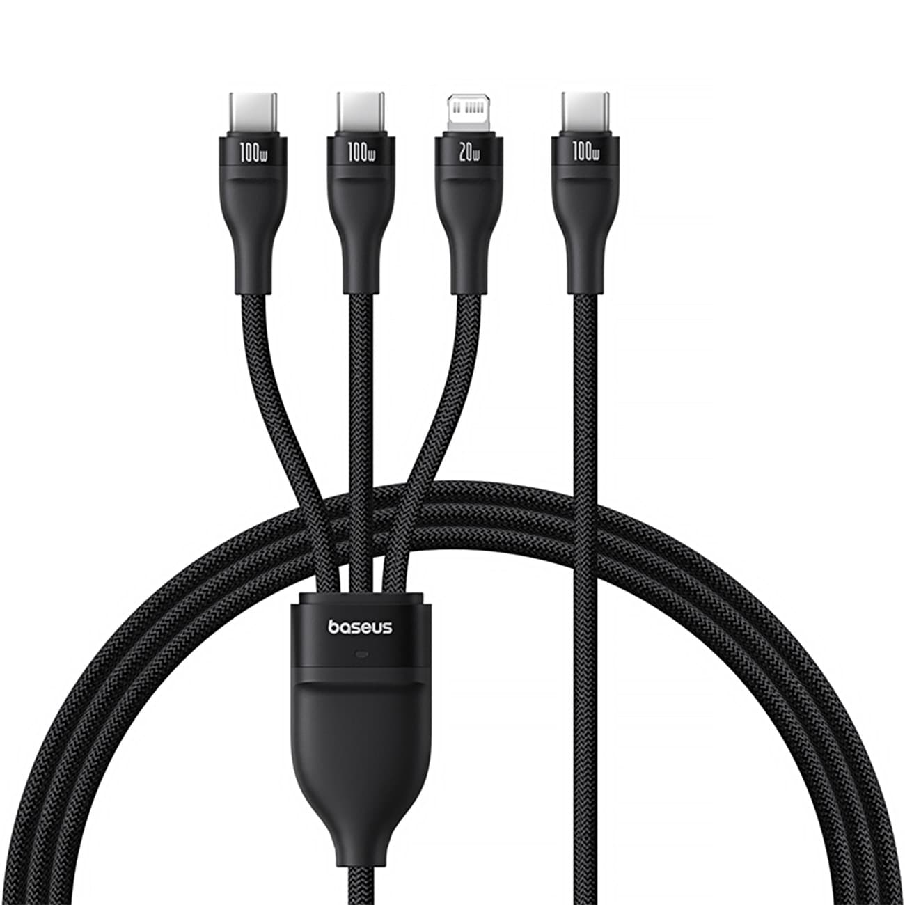 Baseus Flash Series 3 3in1-kabel 100W USB-C - USB-C+USB-C+ Lightning 1,5 m + 3 x 0,25 m - sort