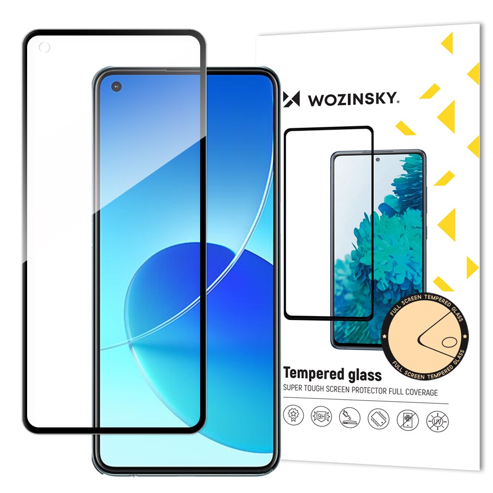 Wozinsky Hærdet glas fuld lim Super hård skærmbeskytter til Oppo Reno6 4G, case friendly, sort