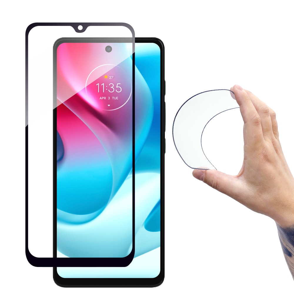 Fuldt cover Flexi Nano Glass Film Hærdet glas med Moto G60s-ramme