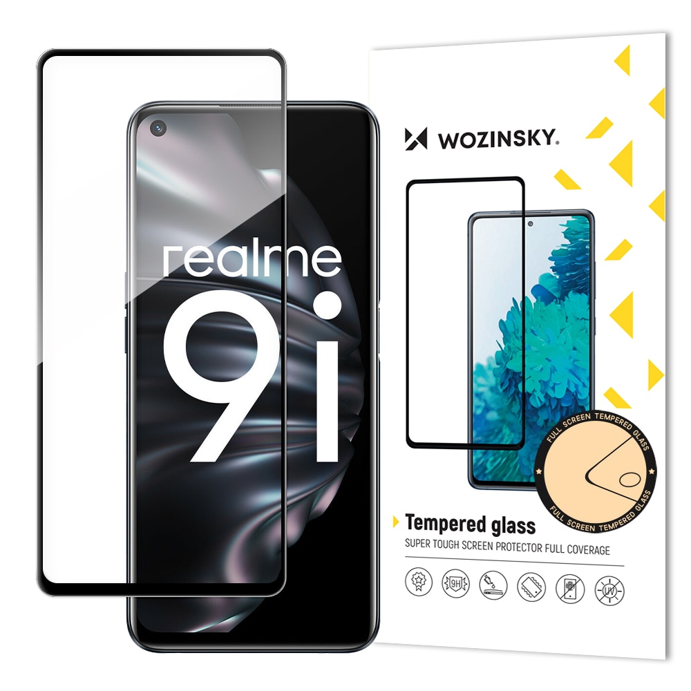 Wozinsky Hærdet glas fuld lim Super hård skærmbeskytter til Oppo A76/A36 & Realme 9i - sort