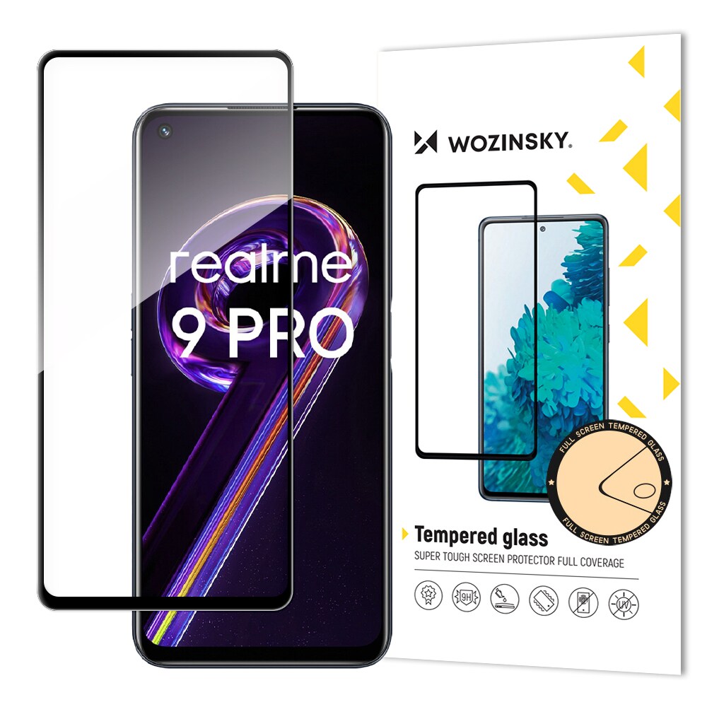 Wozinsky Hærdet glas Superhård skærmbeskytter med ramme Case Friendly til Realme 9 Pro sort