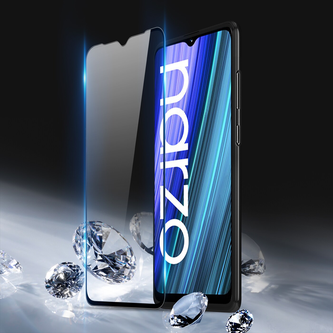 Dux Ducis 9D hærdet glas 9H fuld skærm hærdet glas med Realme Narzo 50A ramme sort (etuivenlig)