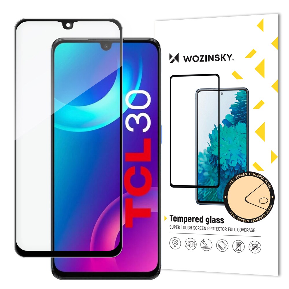 Wozinsky super holdbar Fuld lim hærdet glas fuld skærm med Case Friendly TCL 30 sort ramme