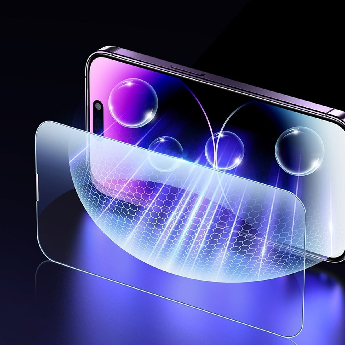 Baseus Hærdet glas til iPhone 14 Pro Max med blåt lysfilter, 0,3 mm dæksel + monteringsramme