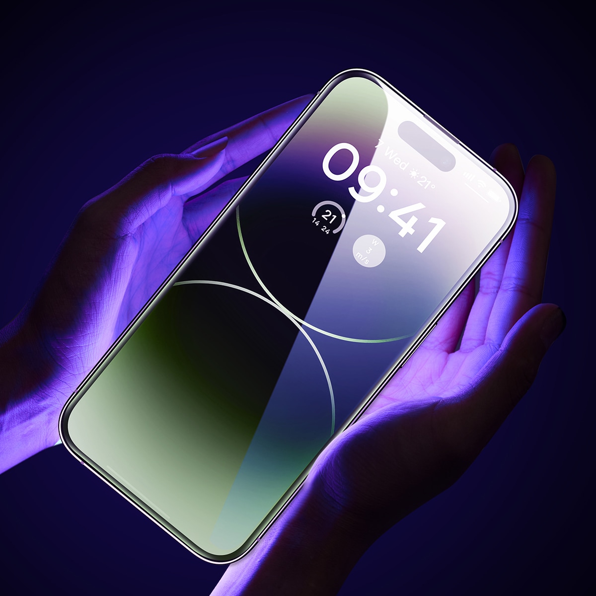 Baseus Hærdet glas til iPhone 14 Pro, antiblåt lysfilter, 0,3 mm højttalerdæksel + ramme