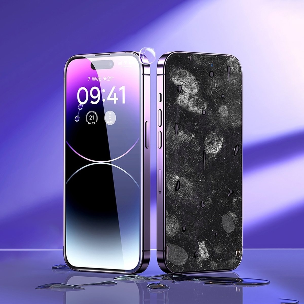 Baseus Hærdet glas til iPhone 14 Pro, antiblåt lysfilter, 0,3 mm højttalerdæksel + ramme