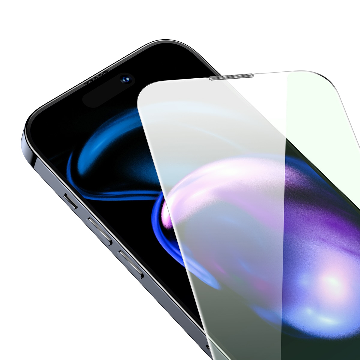 Baseus Hærdet glas til iPhone 14 Pro, antiblåt lysfilter, 0,3 mm højttalerdæksel + ramme