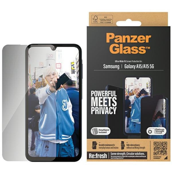 PanzerGlass Ultra-wide Fit Privacy hærdet glas med positionering til Samsung Galaxy A15 / A15 5G