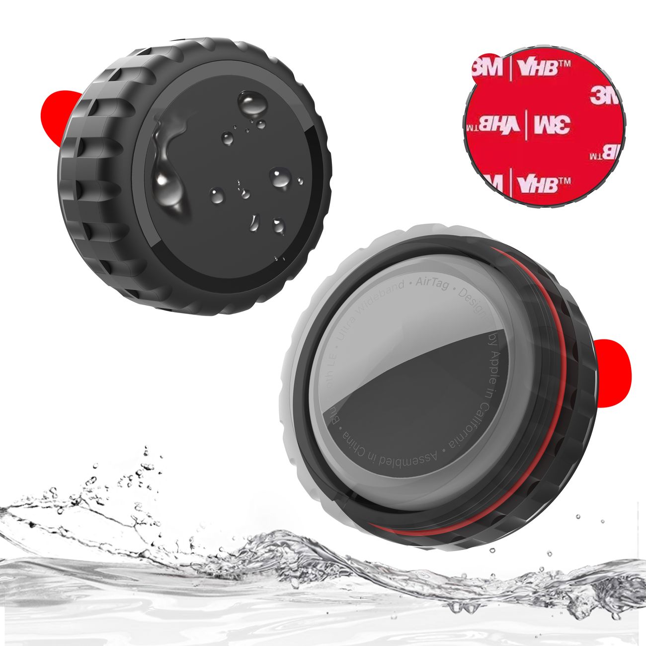 Apple AirTag-etui, til at skrue på, vandtæt, selvklæbende - sort
