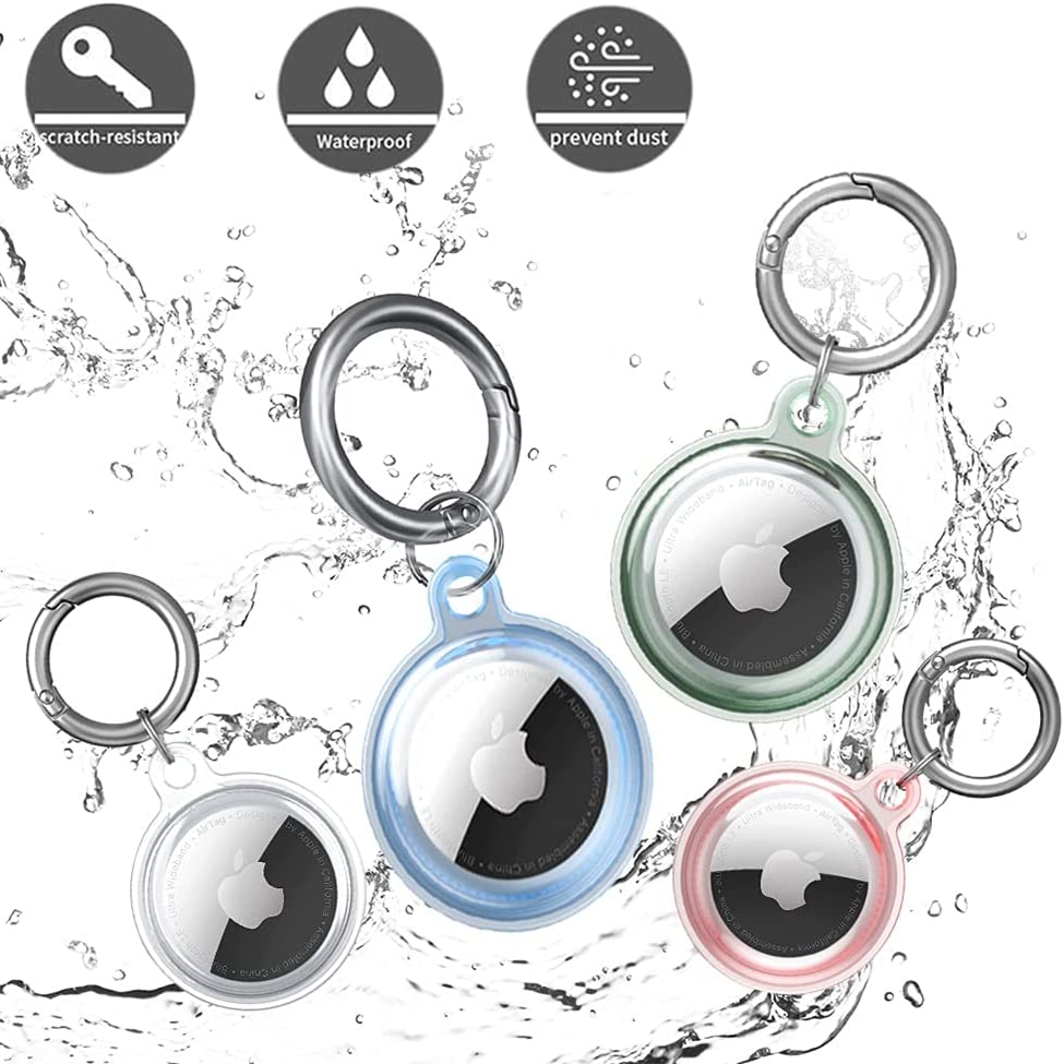 Apple AirTag vandtæt etui - gennemsigtig, grøn, blå, pink - 4 stk