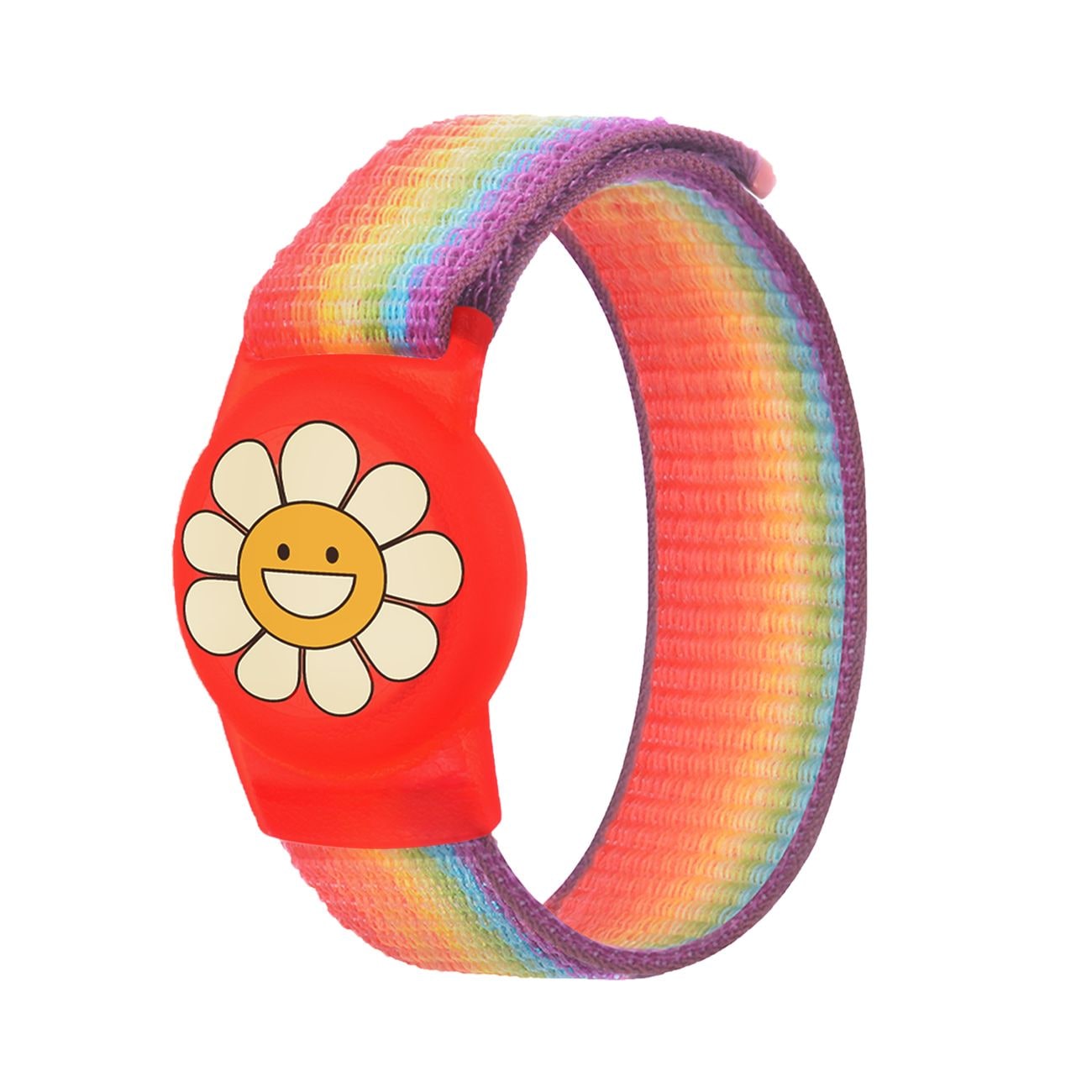 Apple AirTag Kids Nylon-håndledsrem-etui - med blomst og regnbuestribe