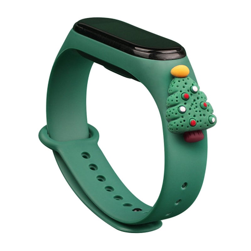 Strap Xmas for Xiaomi Mi Band 3 / 4 Christmas Silicone Strap Armbånd med juletræ - Mørkegrøn