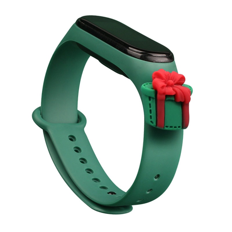 Strap Xmas for Xiaomi Mi Band 3 / 4 Christmas Silicone Strap Bracelet with Gift - Dark Green