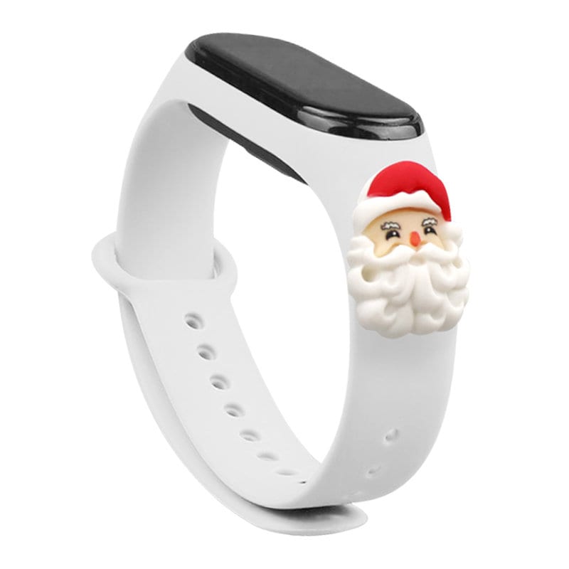 Strap Xmas til Xiaomi Mi Band 3 / 4 Julearmbånd i silikone med julemand - Hvid