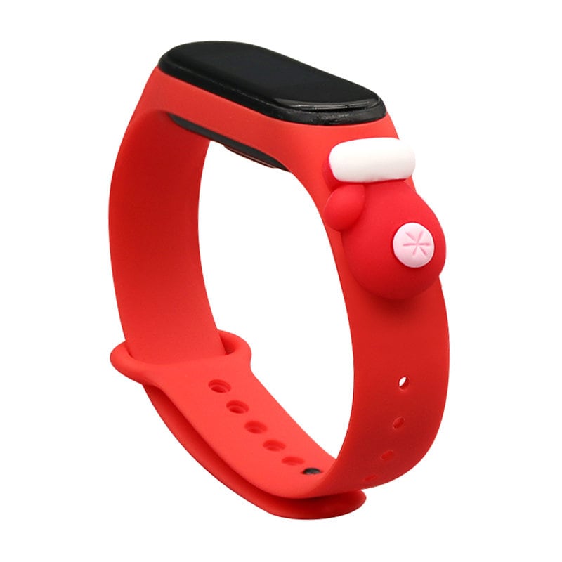 Strap Xmas for Xiaomi Mi Band 3 / 4 Christmas Silicone Strap Armbånd med handske - Rød