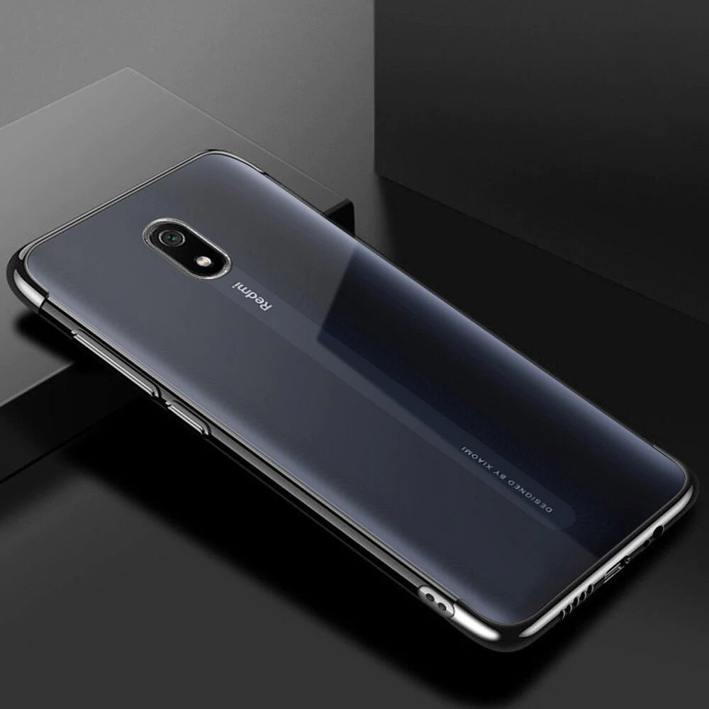 Clear Color Case Gel TPU Electroplating frame Cover til Xiaomi Redmi 8A sort
