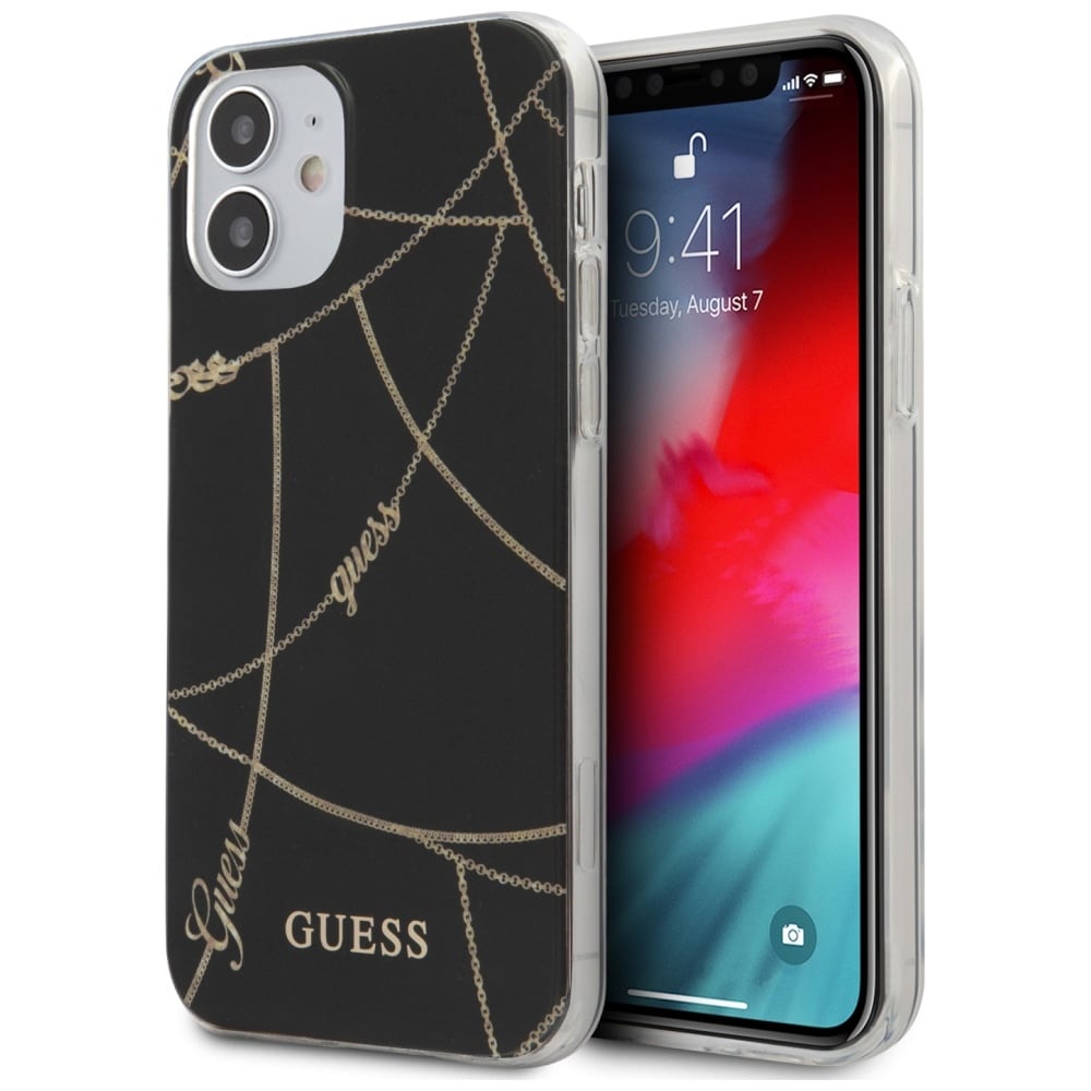 Guess GUHCP12SPCUCHBK iPhone 12 mini 5,4" sort/sort hardcase Gold Chain Collection