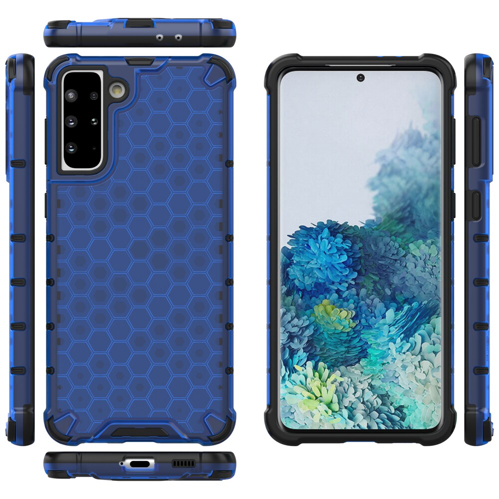 Honeycomb Case panser cover med TPU Bumper til Samsung Galaxy S21+ 5G (S21 Plus 5G) blå
