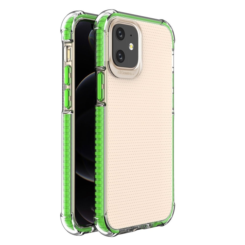 Spring Armor klart TPU gel robust beskyttelsescover med farverig ramme til iPhone 12 mini grøn