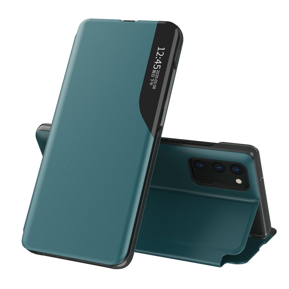 Eco Leather View Case elegant bogreol-etui med støttefod til Samsung Galaxy A72 4G grøn