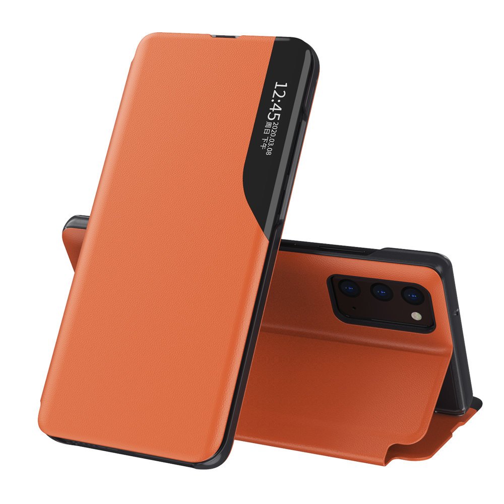Eco Leather View Case elegant bogreol-etui med kickstand til Samsung Galaxy A72 4G orange