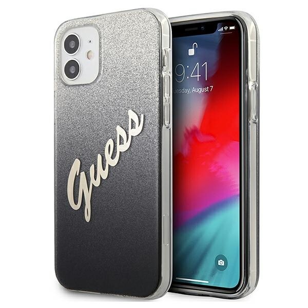 Guess GUHCP12SPCUGLSBK iPhone 12 mini 5,4" sort/sort hardcase Glitter Gradient Script